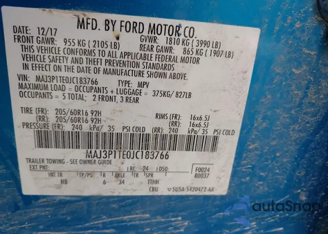 2018 Ford Ecosport Se из США, поврежденный, VIN MAJ3P1TE0JC183766